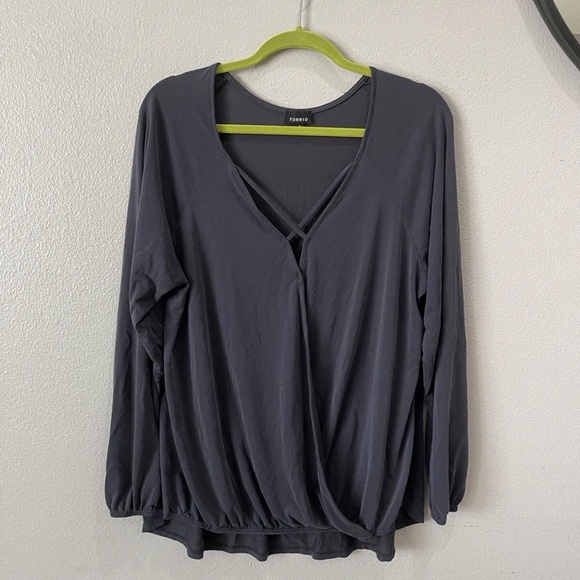 Plus Size 3X Torrid Modal Blend Vintage Black Criss Cross Long Sleeve Top - Picture 1 of 10